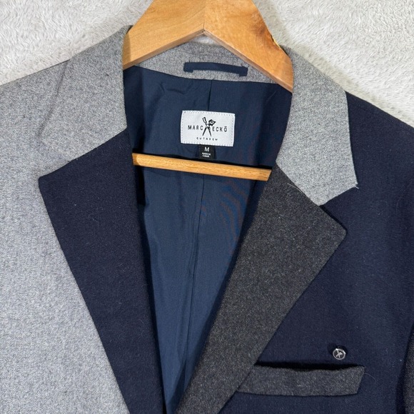 Marc Ecko Sports Coat Mens Medium Navy Gray Patchwork Single Breasted Casual EUC - Picture 1 of 11
